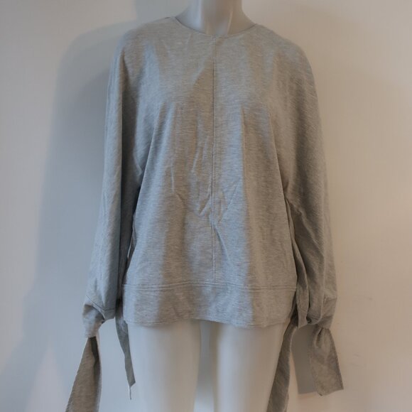 Womens Victoria Beckham Gray White Tie Cuff Bow Pullover Sweatshirt Top L - Picture 1 of 15